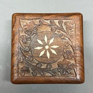 Vintage Trinket wood. Carved with inlay.